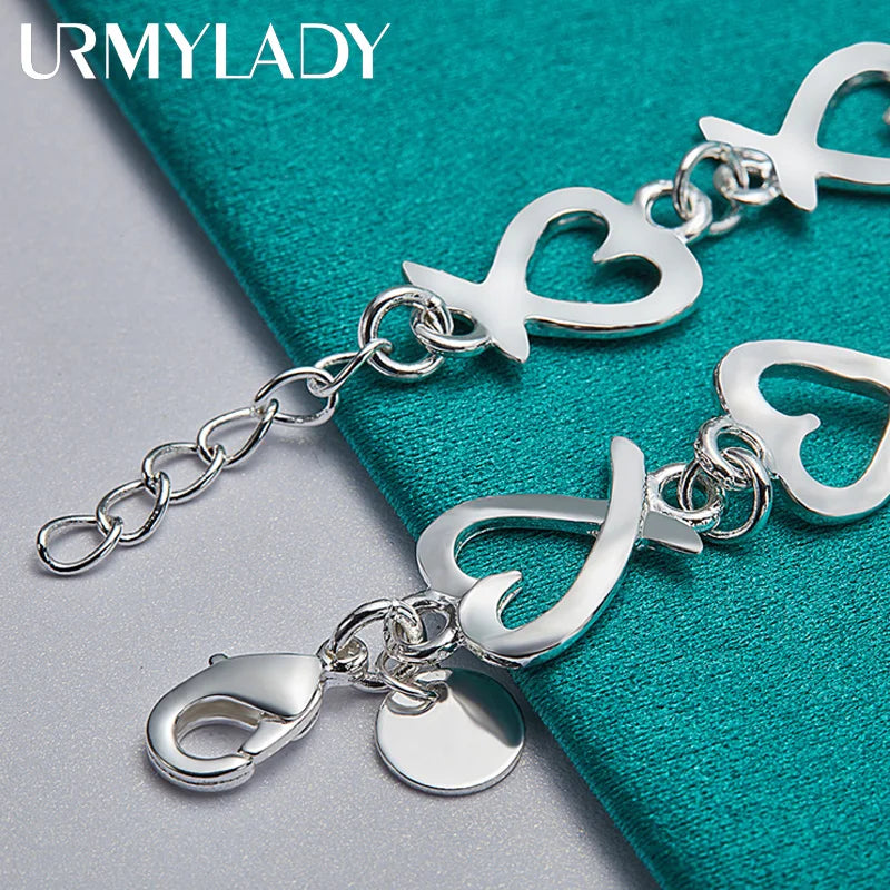 URMYLADY 925 Sterling Silver Love Heart Chain Bracelet For Women Wedding Engagement Party Fashion Jewelry