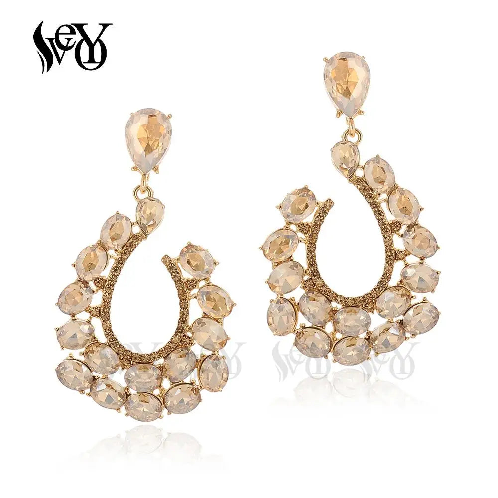 VEYO Classic Hollow Crystal Drop Earrings Luxury Symmetrical Earrings Fashion Jewelry For Woman High Quality