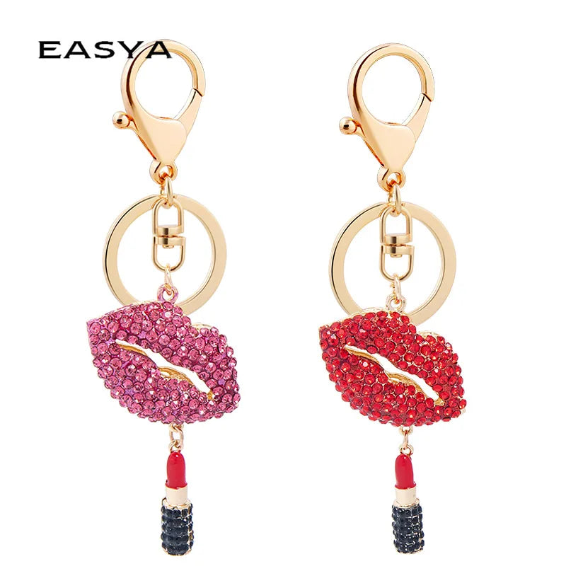 EASYA Sexy Elegant Women Crystal Lips Costume Keychain For Women Girls Lipstick Bag Dress Banquet Accessories Alloy Keychain