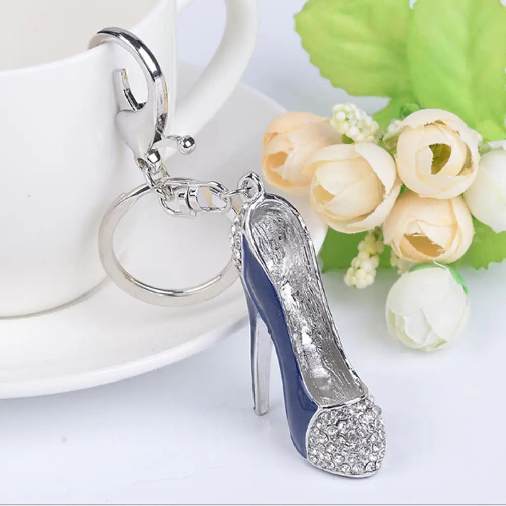 New Shining Rhinestone Crystal High Heels Shoes Keychain Women Lovely Meter Alloy Handbag Car Chains Holder Key Ring Gift