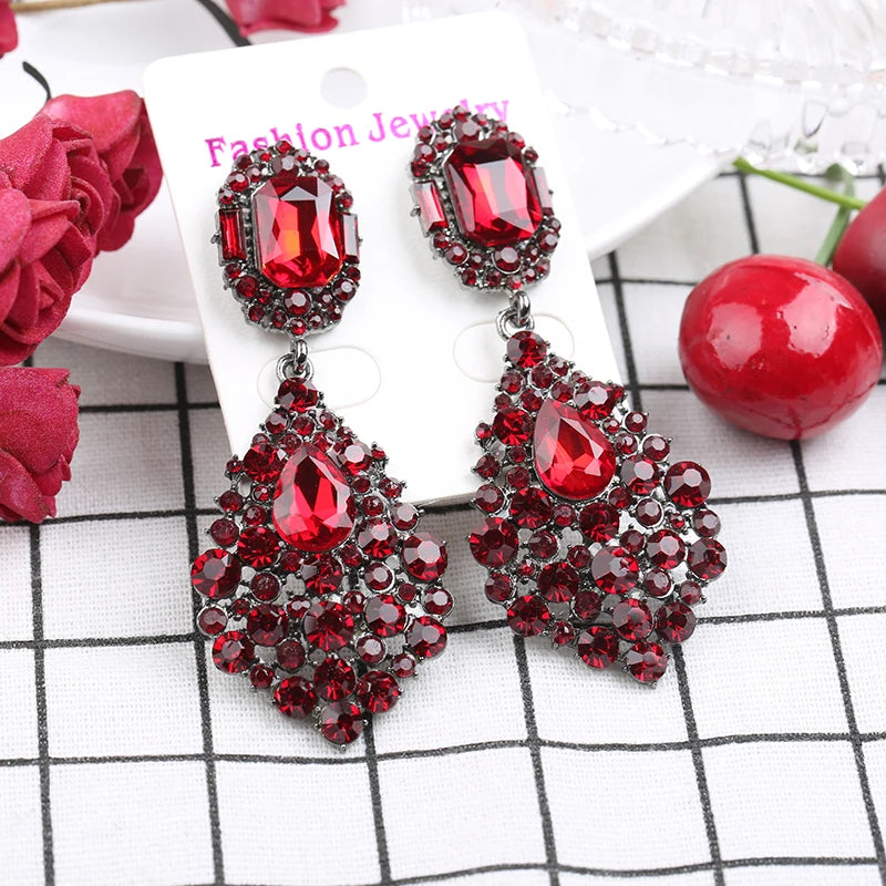 VEYO Luxury Red Full of Rhinestone Crystal Drop Earrings Long Dangle Earrings Jewelry For Women New
