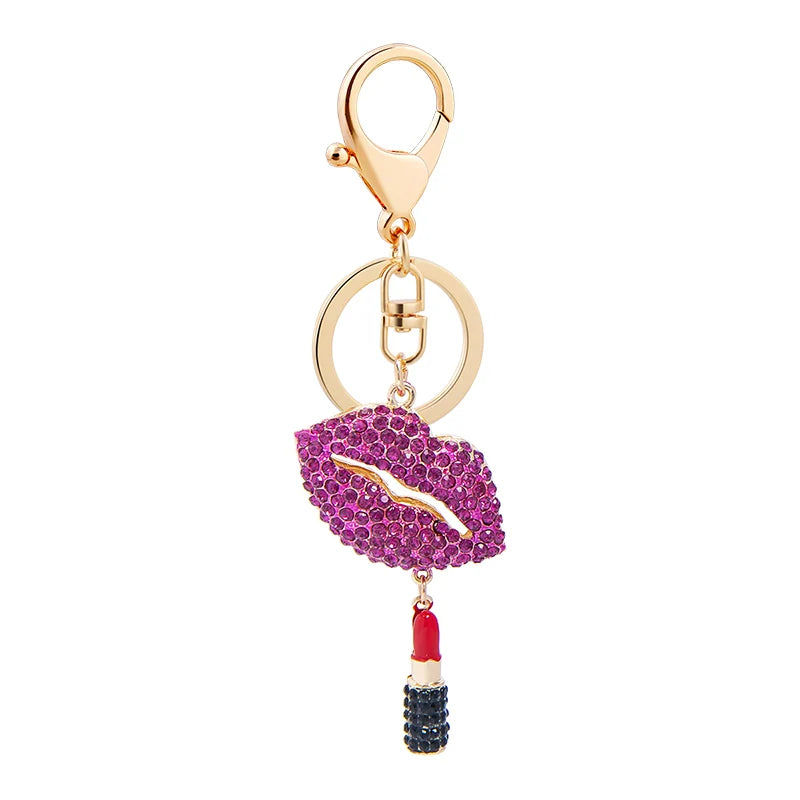 EASYA Sexy Elegant Women Crystal Lips Costume Keychain For Women Girls Lipstick Bag Dress Banquet Accessories Alloy Keychain