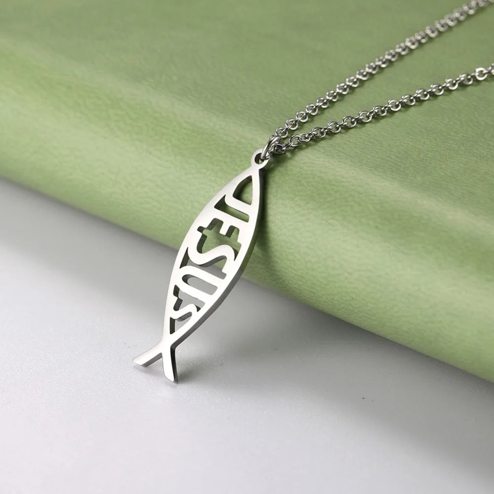 My Shape Stainless Steel Necklace Christian Jewelry Heart Jesus Cross Shaped Steel Color Gold Color Pendant Chain Jewelry Gifts