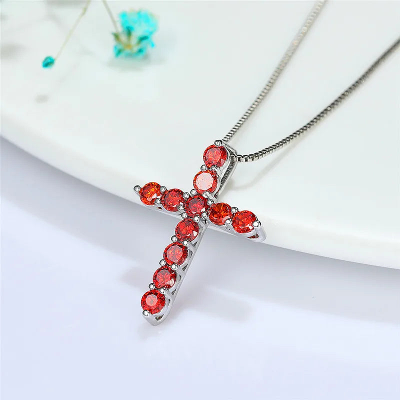 Luxury Female Crystal Blue Purple Pendant Necklace Charm Silver Color Chain Zircon Stone Wedding Jewelry For Women