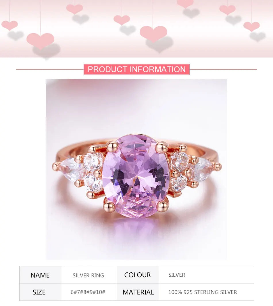 ZDADAN 925 Sterling Silver Pink Crystal Ring For Women Fashion Party Jewelry Wholesale