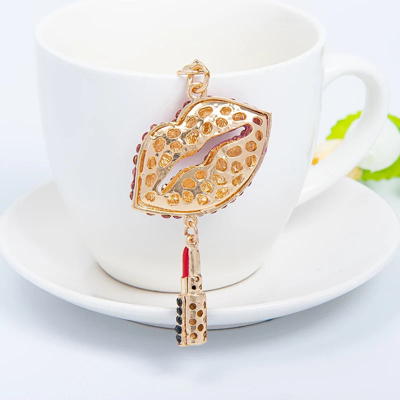 EASYA Sexy Elegant Women Crystal Lips Costume Keychain For Women Girls Lipstick Bag Dress Banquet Accessories Alloy Keychain