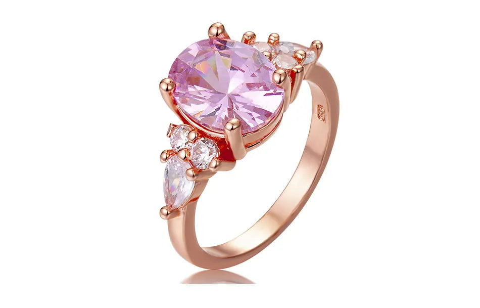 ZDADAN 925 Sterling Silver Pink Crystal Ring For Women Fashion Party Jewelry Wholesale