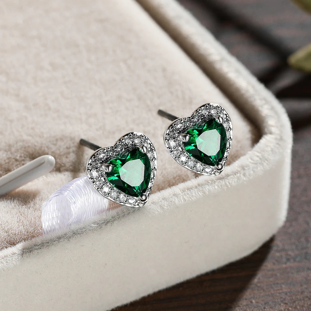 Dainty Female Rainbow Crystal Stone Jewelry Charm Silver Color Small Stud Earring Cute Heart Zircon Wedding Earrings For Women