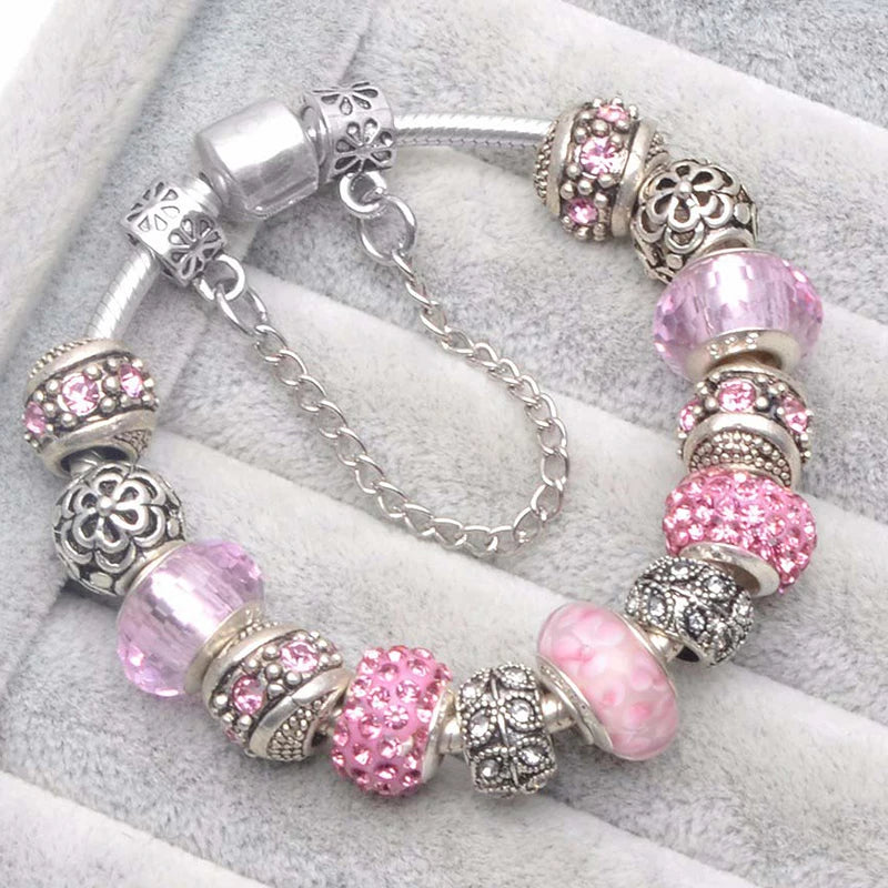 Luxury Crystal Flower Charm Bracelets & Bangles Gold Beads Bracelets For Women Jewellery Pulseira Feminina 2021 New Year Gift