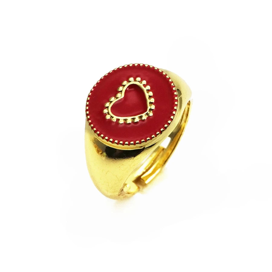 Opening adjustable ring loving heart rings Copper Zircon Drip paint color Rings love round ring for women Party Jewelry