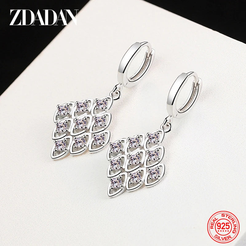 ZDADAN 925 Sterling Silver Purple Zircon Geometric Earrings For Women Fashion Jewelry