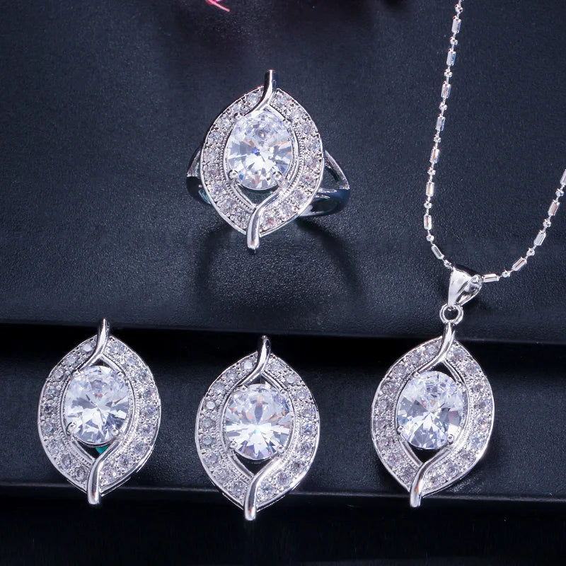 ThreeGraces 3pcs New Trendy Shiny Red Cubic Zirconia Fashion Earrings Necklace Ring Bridal Party Jewelry Set for Women JS707