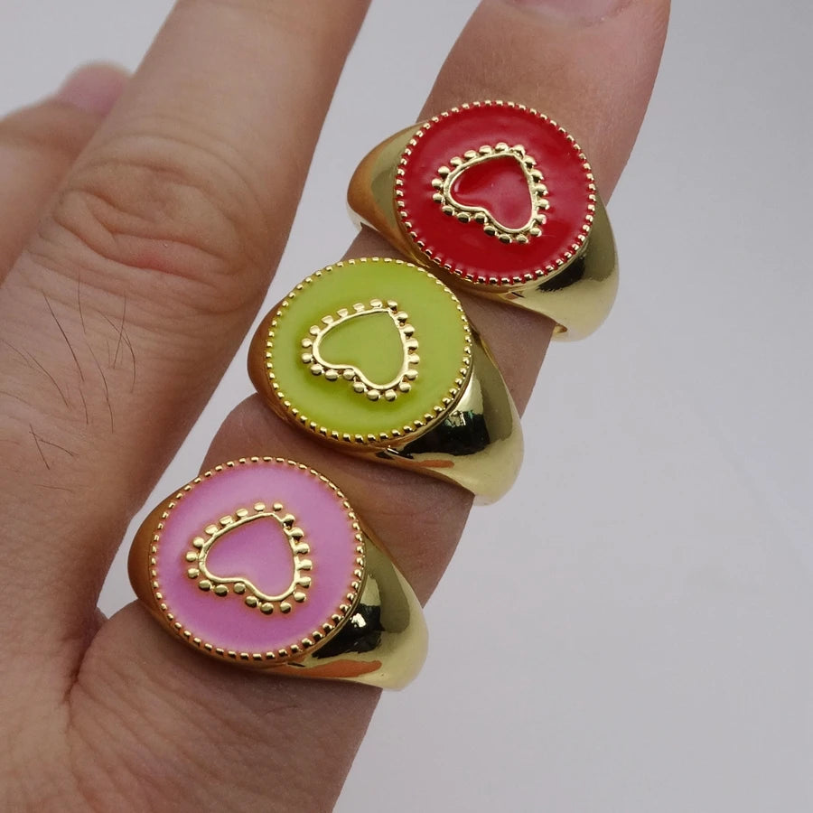 Opening adjustable ring loving heart rings Copper Zircon Drip paint color Rings love round ring for women Party Jewelry