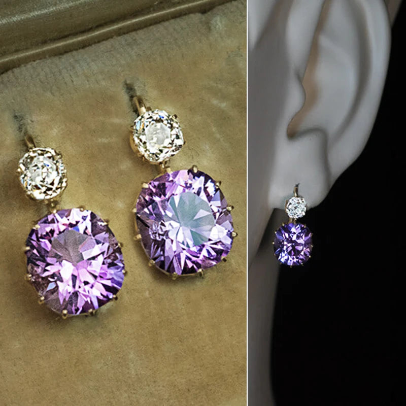 Huitan Charming Purple Drop Earrings for Women Temperament Jewelry Brilliant Cubic Zirconia Earrings Party Fashion Accessories