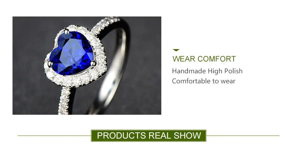 ZDADAN 925 Sterling Silver Heart Blue Gemstone Rings For Women Wedding Jewelry Fashion Gift