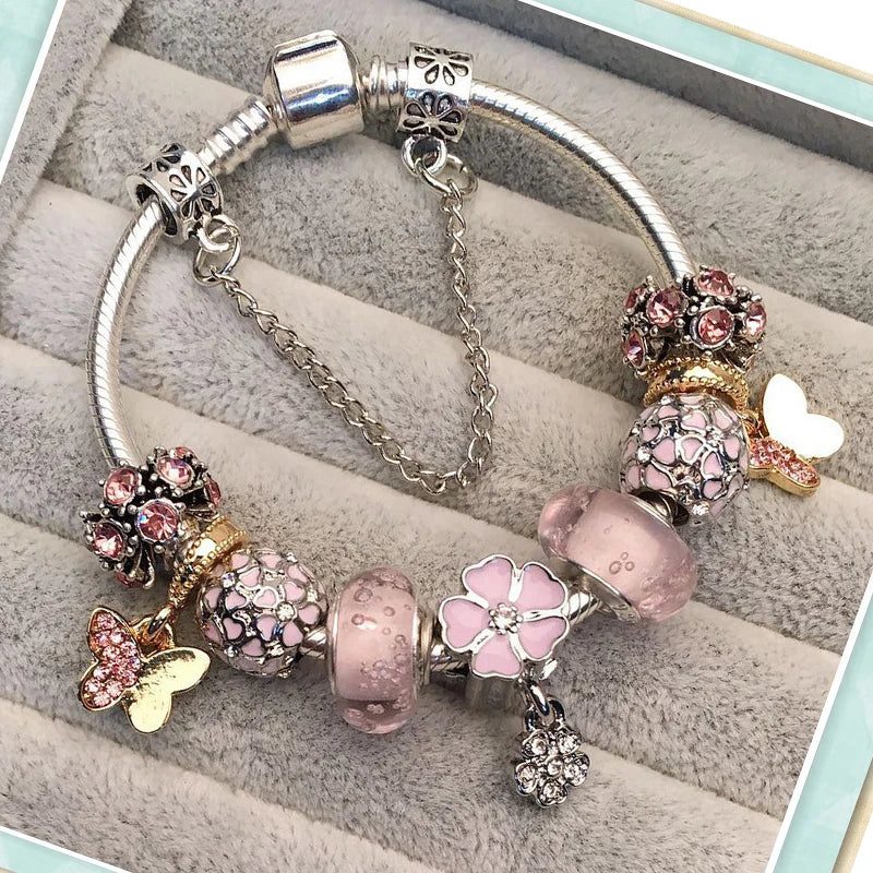 Luxury Crystal Flower Charm Bracelets & Bangles Gold Beads Bracelets For Women Jewellery Pulseira Feminina 2021 New Year Gift