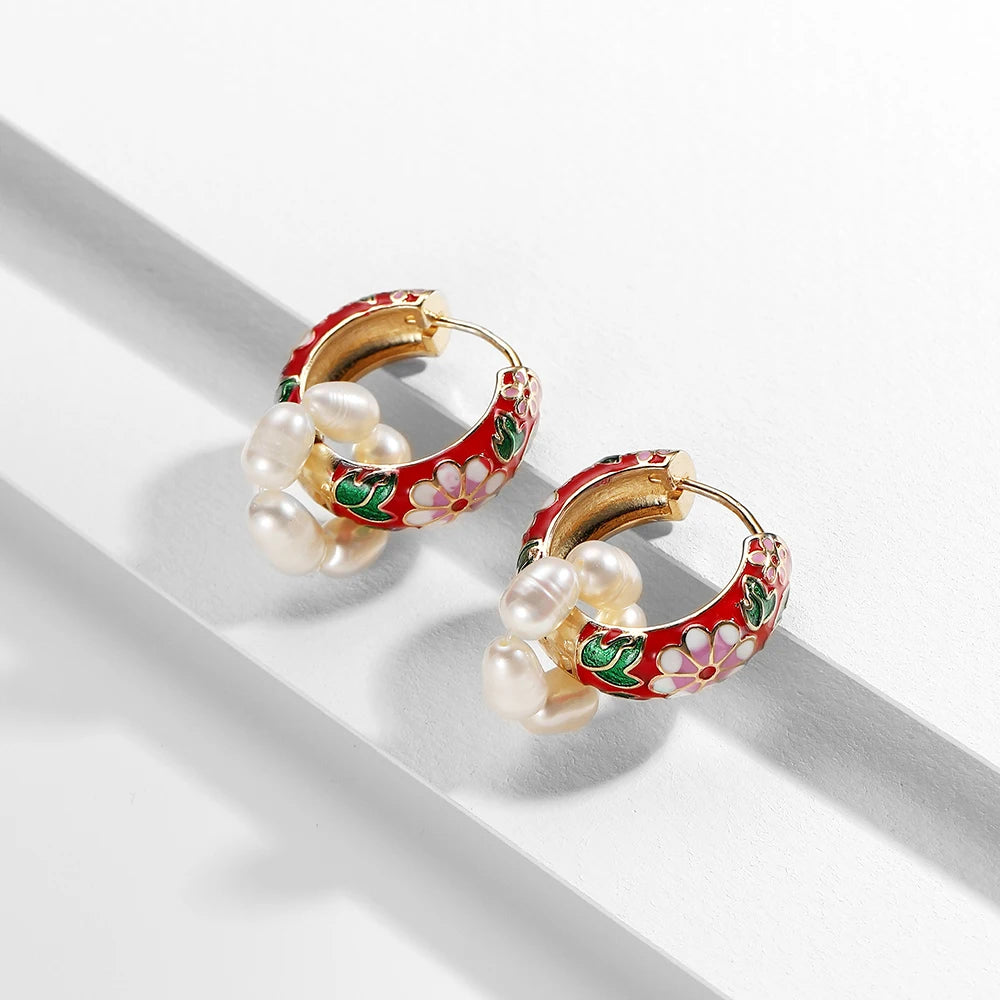 New Fashion Enamel Flower Huggie Hoop Earrings for Women Vintage Boho Circle Small Earrings Statement Jewelry 2022 Brincos Gifts