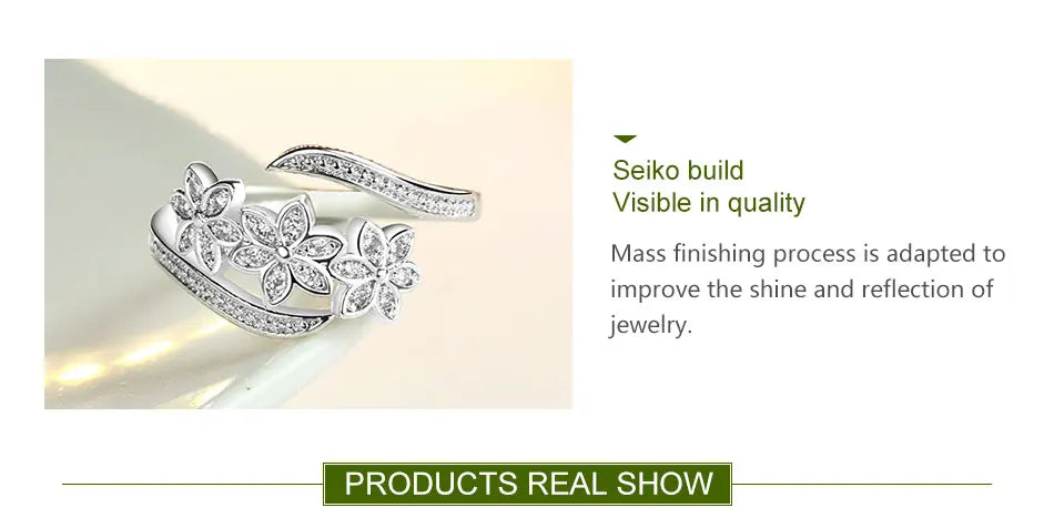ZDADAN 925 Sterling Silver Fashion Adjustable Open CZ Flowers Ring For Women Temperament Jewelry Accessories Gift