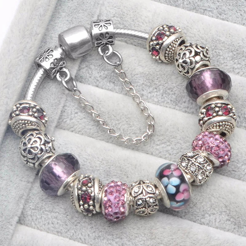 Luxury Crystal Flower Charm Bracelets & Bangles Gold Beads Bracelets For Women Jewellery Pulseira Feminina 2021 New Year Gift