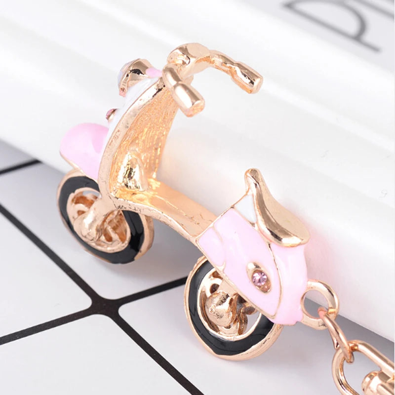 New Fashion Car Motorcycle Rhinestone Crystal Keychain Metal Alloy Key Chains Holder Handbag Car Keyrings Keychains For Women Me