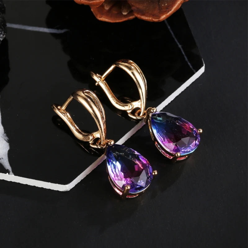 HUAMI Water Drop Crystal Pendant Earrings Fashion Zircon Earrings Luxury Jewelry for Women Wedding Party Valentine's Girls Gifts