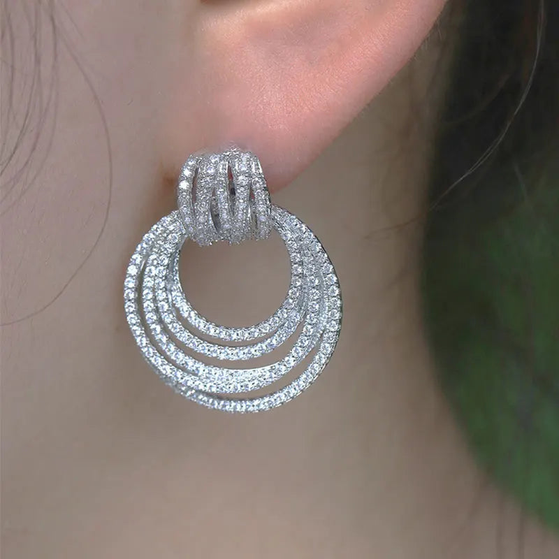 HUAMI Multilayer Circles Stud Earrings Women Luxury Cstuming Accessories January Gift Party Earring and Banquet Fshion Jewelry