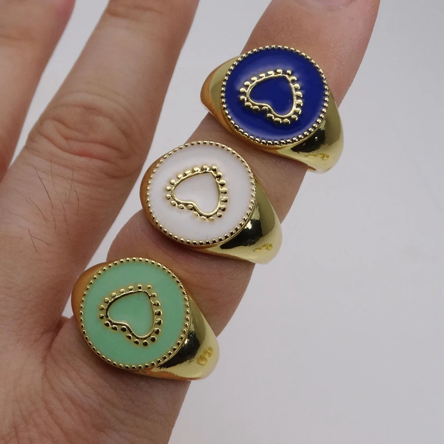 Opening adjustable ring loving heart rings Copper Zircon Drip paint color Rings love round ring for women Party Jewelry