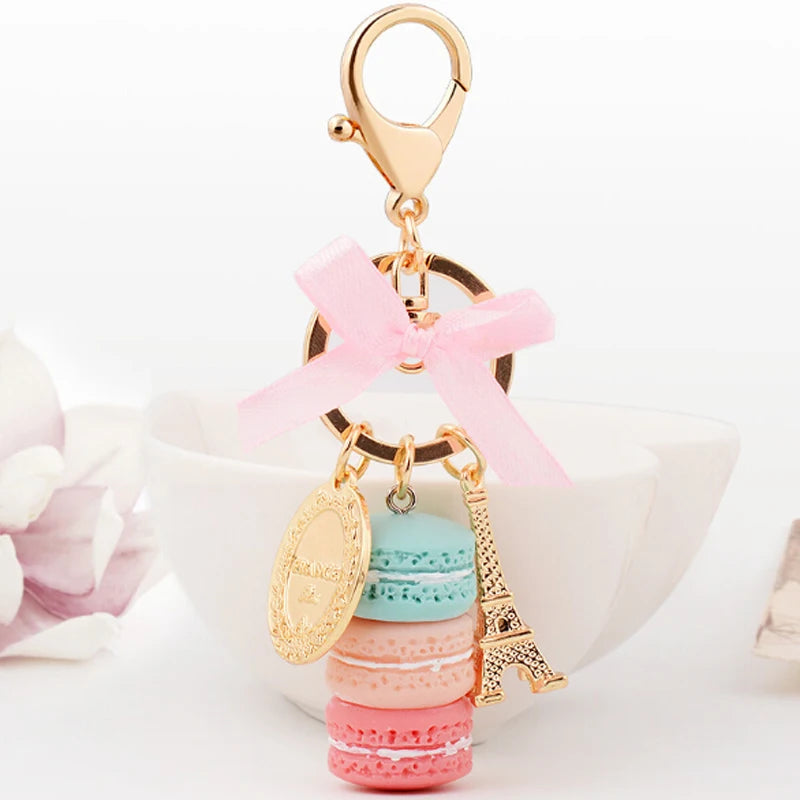 EASYA France Paris Cute Macaroon Effiel Tower Macarons Keychain Colorful Keyring Bag Pendant Car Charm Key Holder