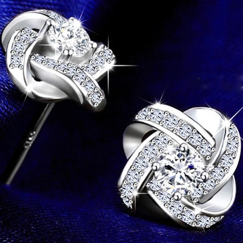ZDADAN 925 Sterling Silver 12MM Crystal Earring For Women Fashion Jewelry Accessories
