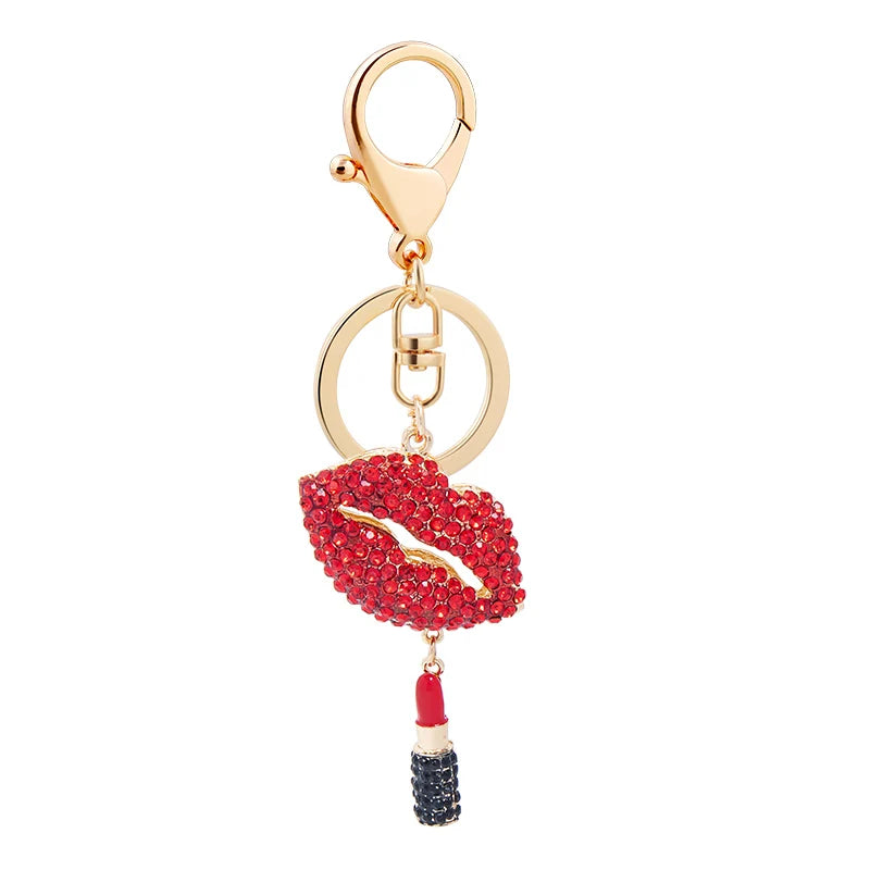 EASYA Sexy Elegant Women Crystal Lips Costume Keychain For Women Girls Lipstick Bag Dress Banquet Accessories Alloy Keychain