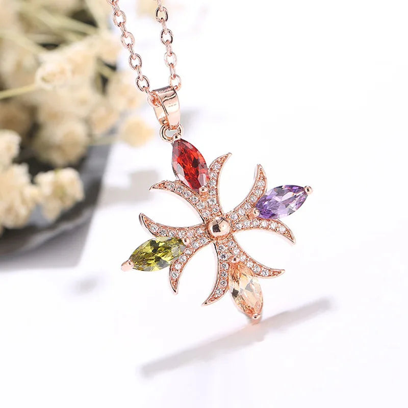 HUAMI Rose Gold Chain Neckalace Cross Stud Earrings Crystal Jewelry for Women Wedding Bling Zircon Collier Femme Gift Party