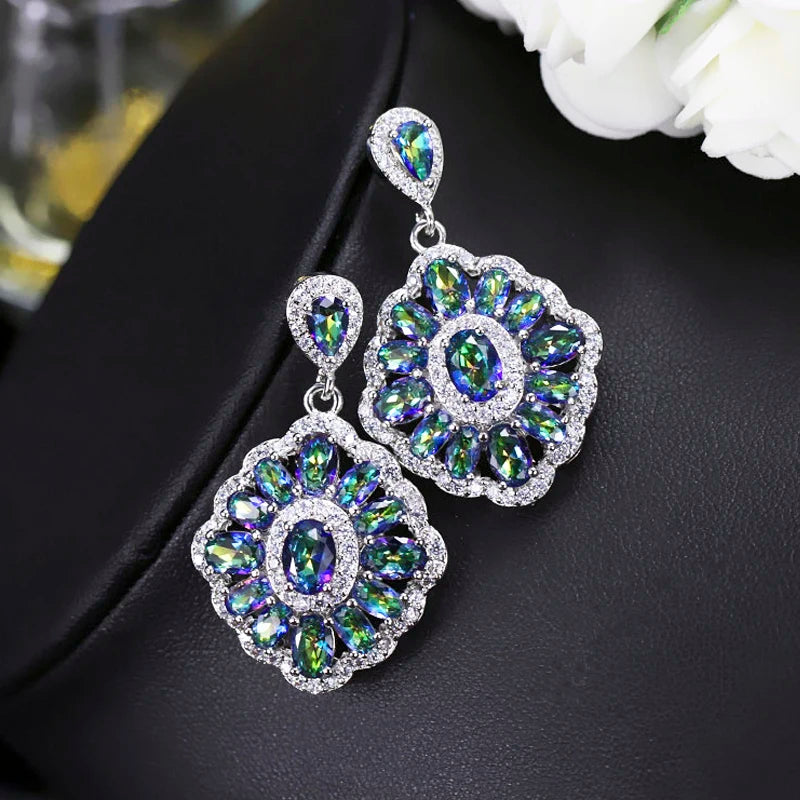 ThreeGraces Gorgeous Shiny Cubic Zirconia Crystal Sparkling Mystic Rainbow Light Blue Ladies Fashion Earrings Jewelry ER273