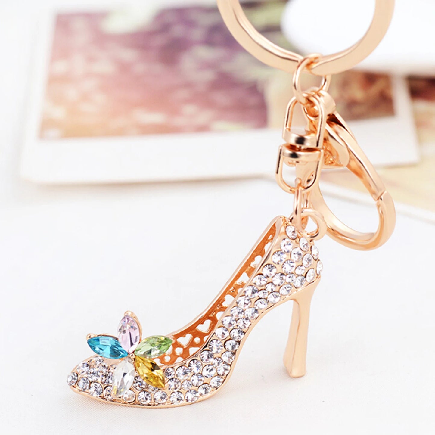 New Shining Rhinestone Crystal High Heels Shoes Keychain Women Lovely Meter Alloy Handbag Car Chains Holder Key Ring Gift