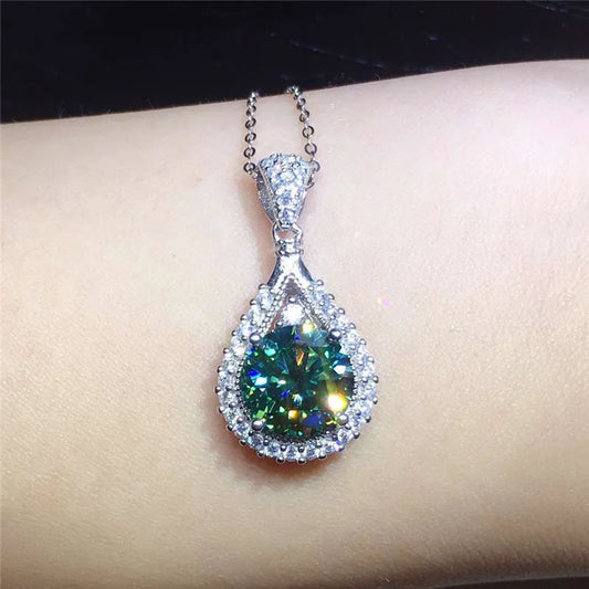 Huitan Green CZ Water Drop Shaped Pendant Necklace Vintage Accessories Women for Party Silver Color O Chain Gift Elegant Jewelry