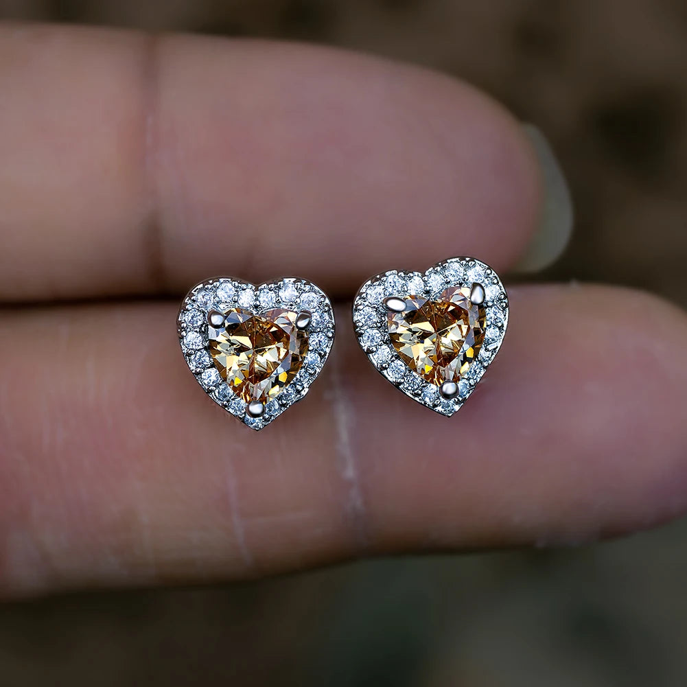 Dainty Female Rainbow Crystal Stone Jewelry Charm Silver Color Small Stud Earring Cute Heart Zircon Wedding Earrings For Women