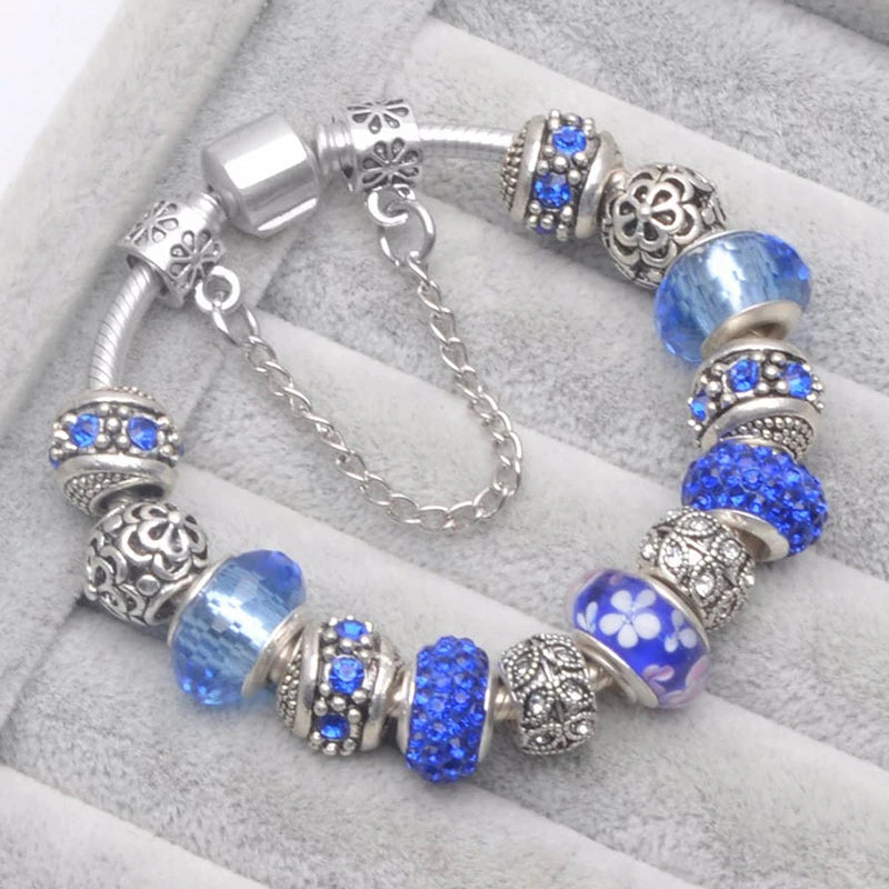 Luxury Crystal Flower Charm Bracelets & Bangles Gold Beads Bracelets For Women Jewellery Pulseira Feminina 2021 New Year Gift