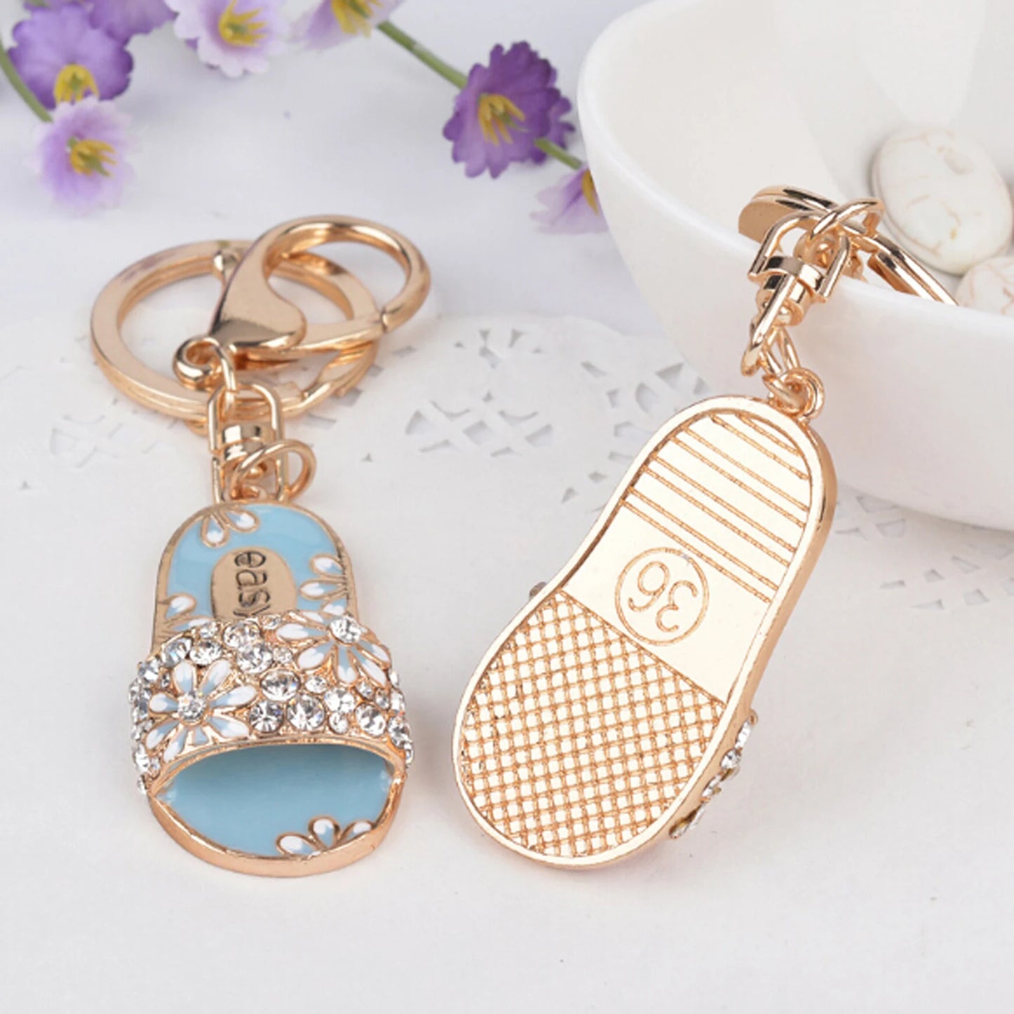 New Shining Rhinestone Crystal High Heels Shoes Keychain Women Lovely Meter Alloy Handbag Car Chains Holder Key Ring Gift