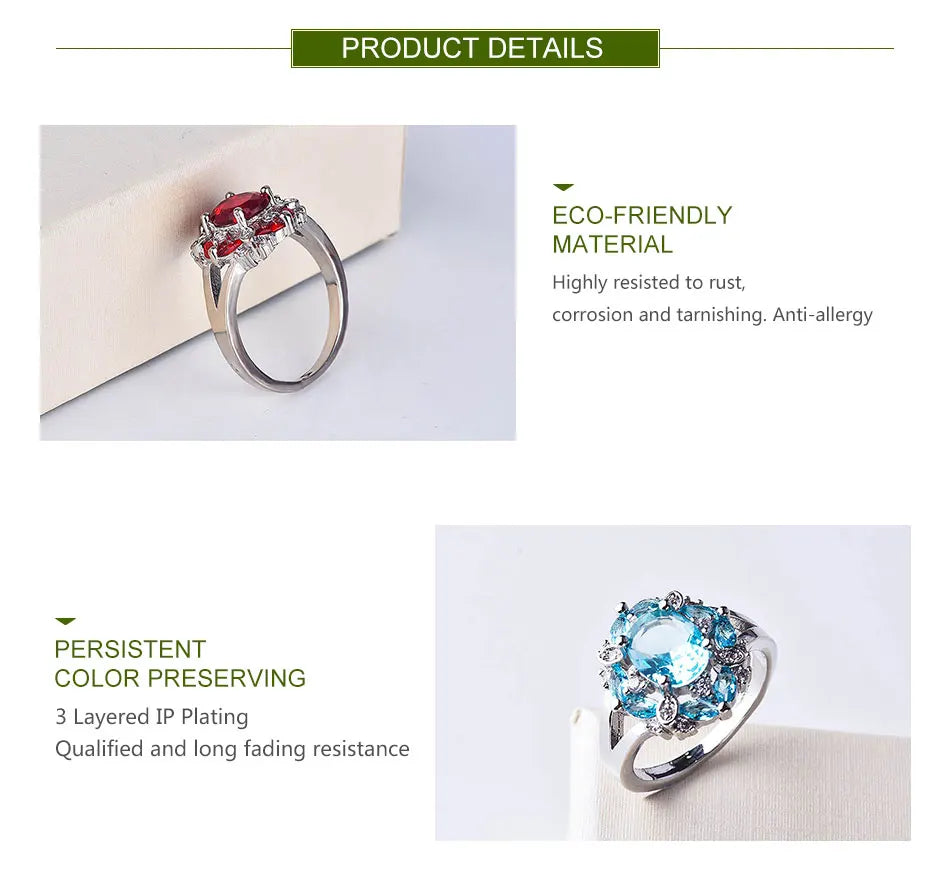 ZDADAN 925 Sterling Silver Flower Red Zircon Rings For Women Fashion Wedding Jewelry