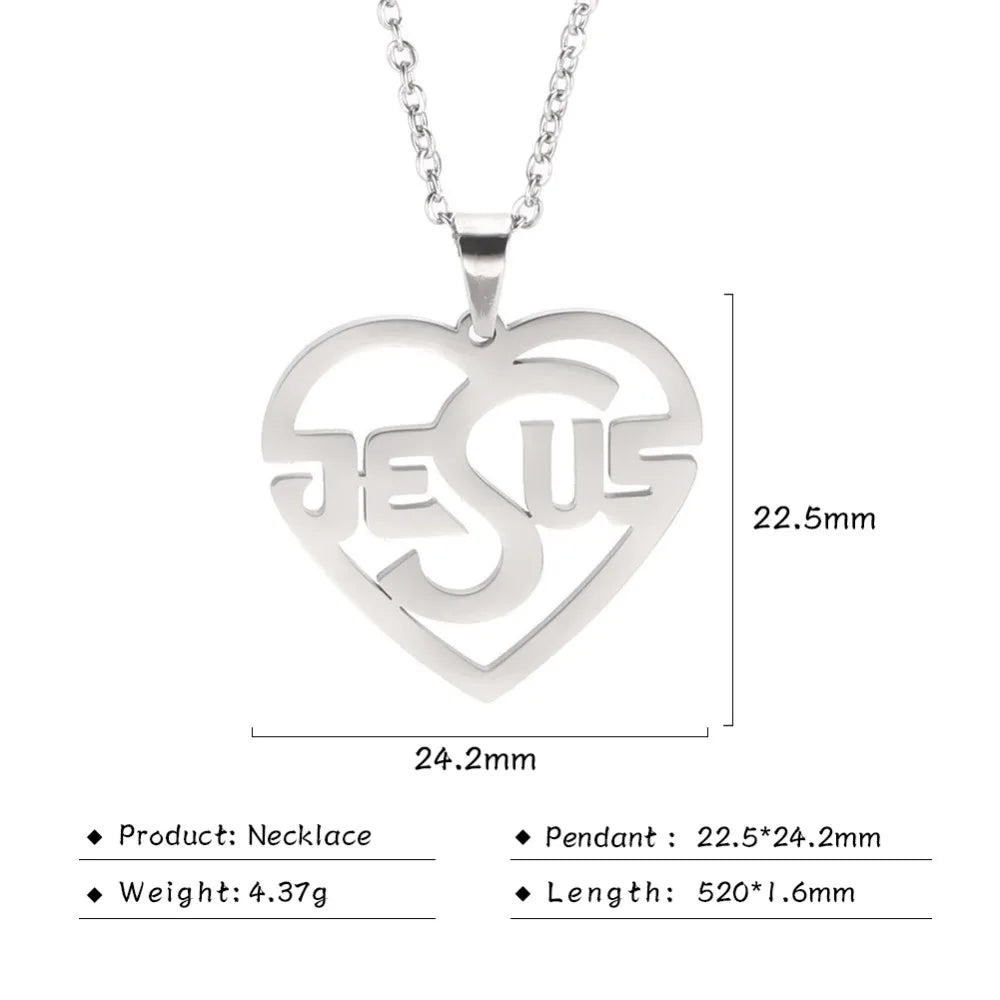My Shape Stainless Steel Necklace Christian Jewelry Heart Jesus Cross Shaped Steel Color Gold Color Pendant Chain Jewelry Gifts