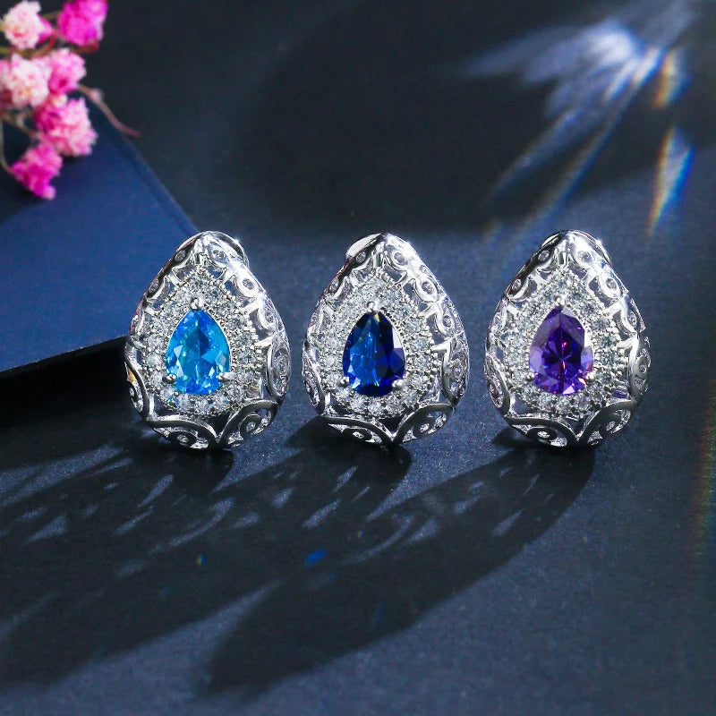 ThreeGraces 3pcs Elegant Green Cubic Zirconia Fashion Pendant Necklace  Earrings Ring Jewelry Set for Women Party Wear JS137