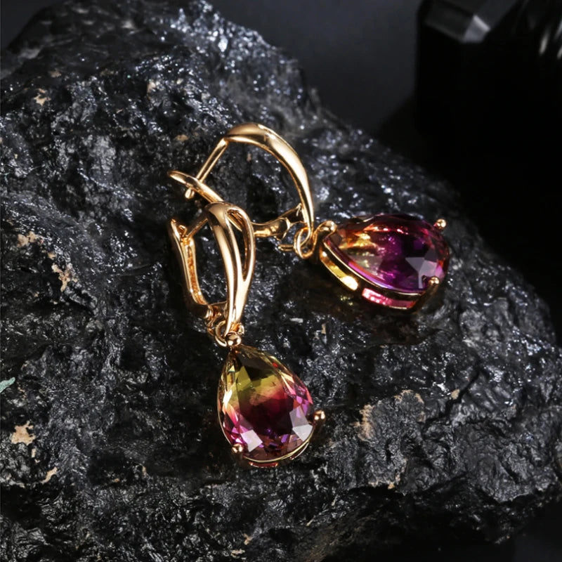 HUAMI Water Drop Crystal Pendant Earrings Fashion Zircon Earrings Luxury Jewelry for Women Wedding Party Valentine's Girls Gifts