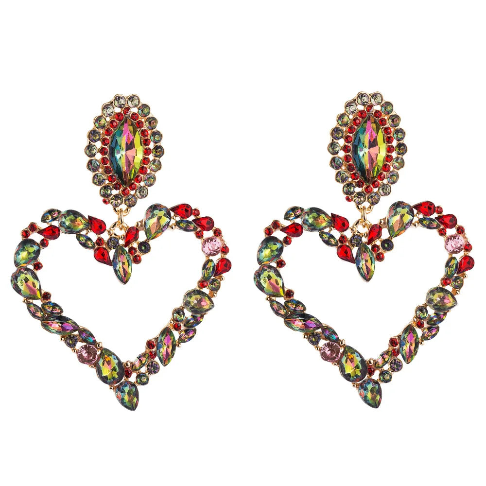 KMVEXO Fashion Boho Colorful Heart Crystal Earrings For Women 2023 New Rhinestone Statement Heart Stars Drop Earrings Bijoux