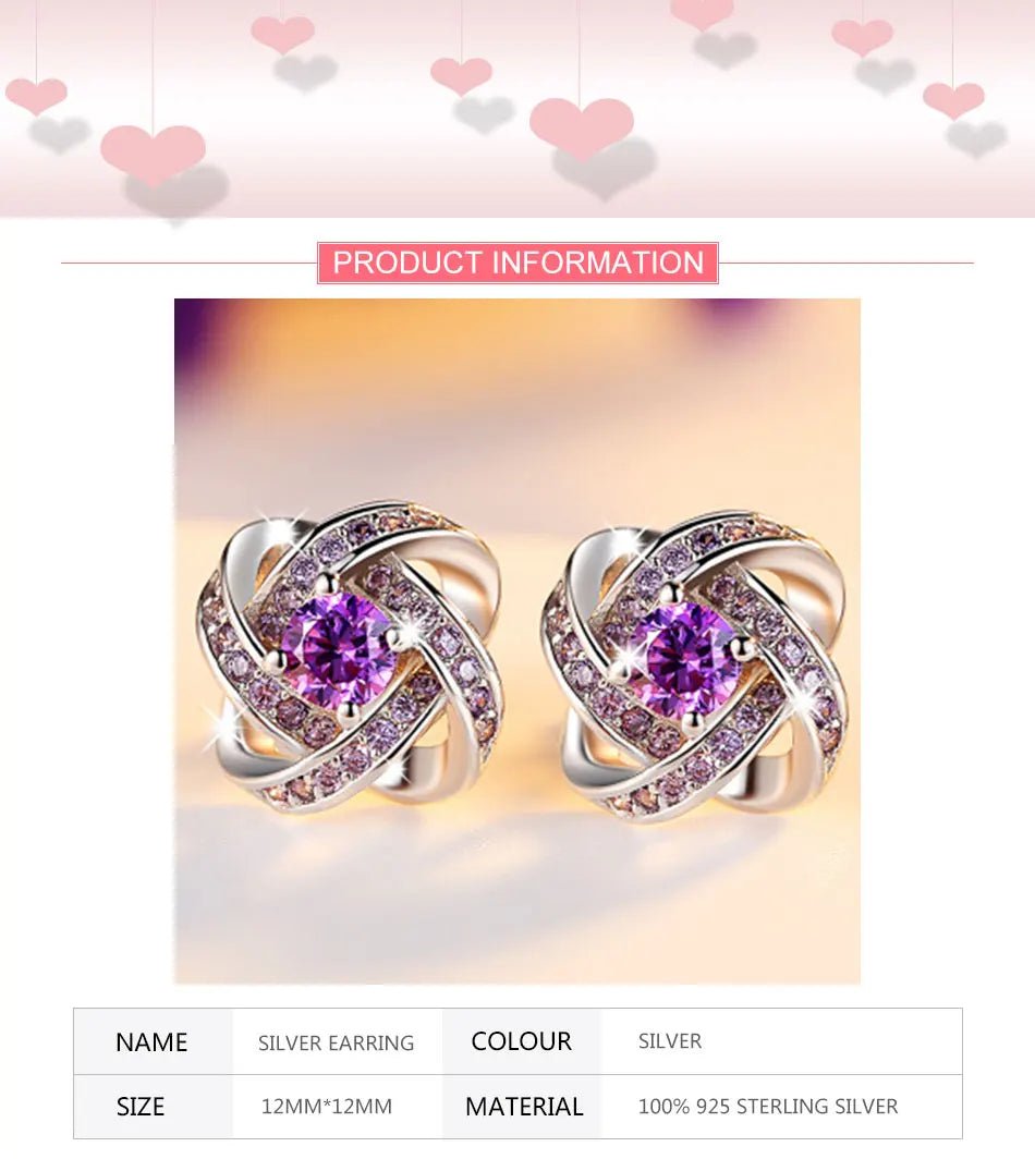 ZDADAN 925 Sterling Silver 12MM Crystal Earring For Women Fashion Jewelry Accessories