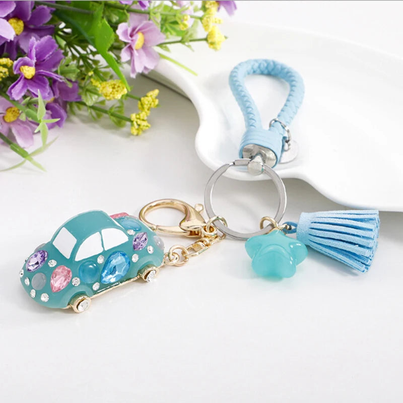New Fashion Car Motorcycle Rhinestone Crystal Keychain Metal Alloy Key Chains Holder Handbag Car Keyrings Keychains For Women Me