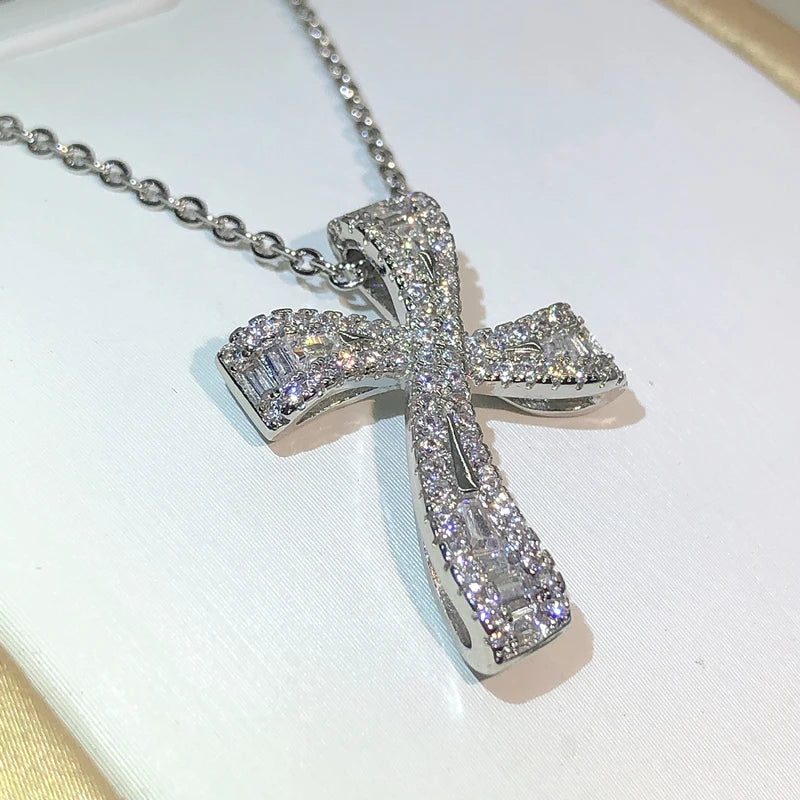 Classic Handmade Hip hop Big Cross pendant 925 Sterling Silver Zircon Vintage Pendant Necklace For Women Men Wedding Jewelry