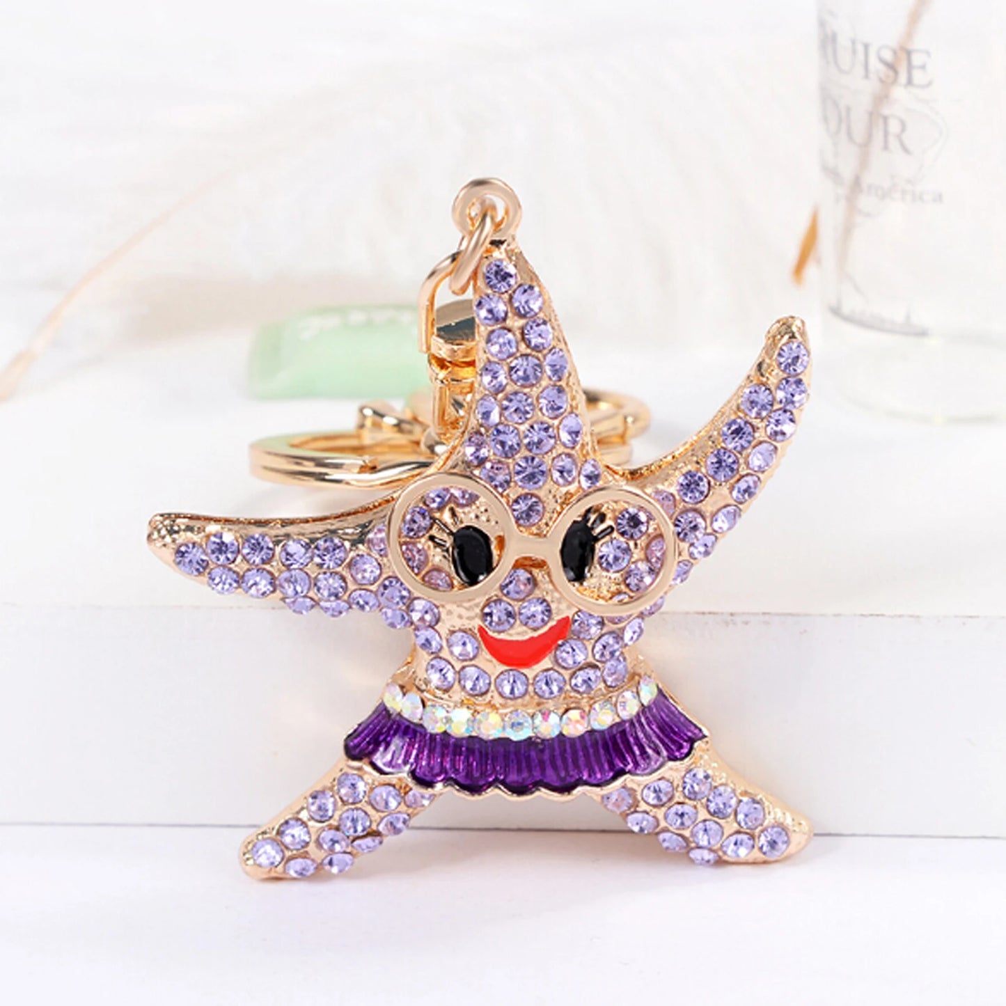 Fashion Rhinestone Crystal Metal Keychain Lovely Cartoon Marine Style Tortoise Fish Dolphin Keyring HandBag Car Pendant Gift