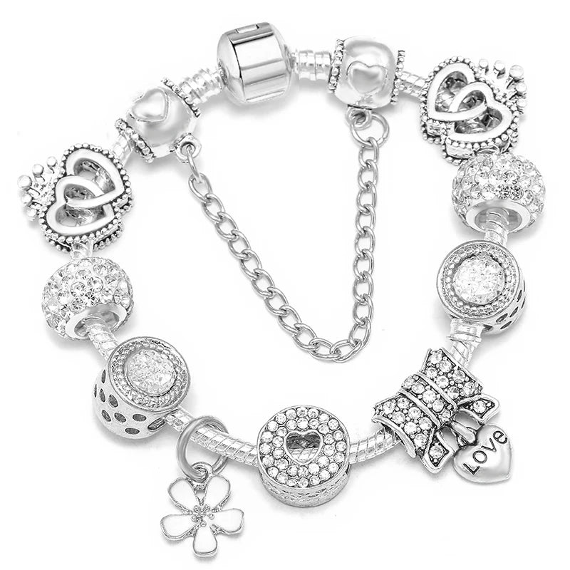 Luxury Crystal Flower Charm Bracelets & Bangles Gold Beads Bracelets For Women Jewellery Pulseira Feminina 2021 New Year Gift