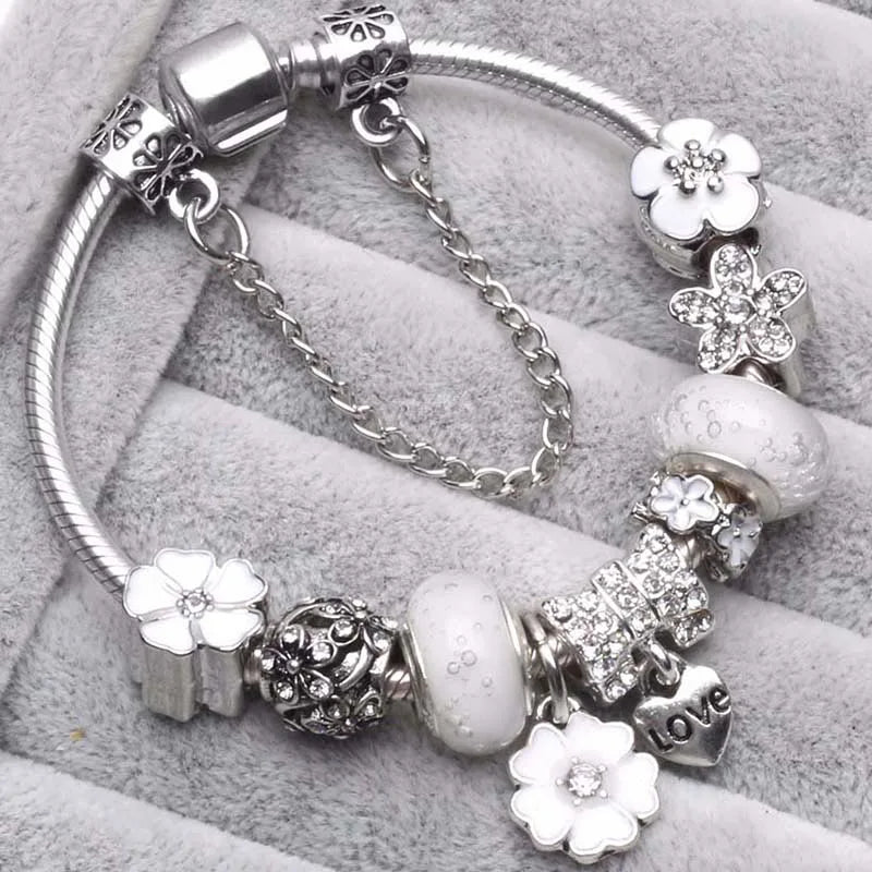 Luxury Crystal Flower Charm Bracelets & Bangles Gold Beads Bracelets For Women Jewellery Pulseira Feminina 2021 New Year Gift