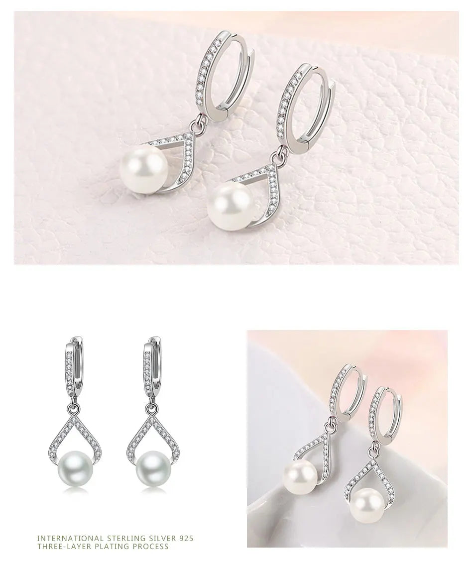 ZDADAN 925 Sterling Silver Pearl Drop Shape CZ Dangle Earrings For Women Fashion Wedding Jewelry Party Gift Wholesale