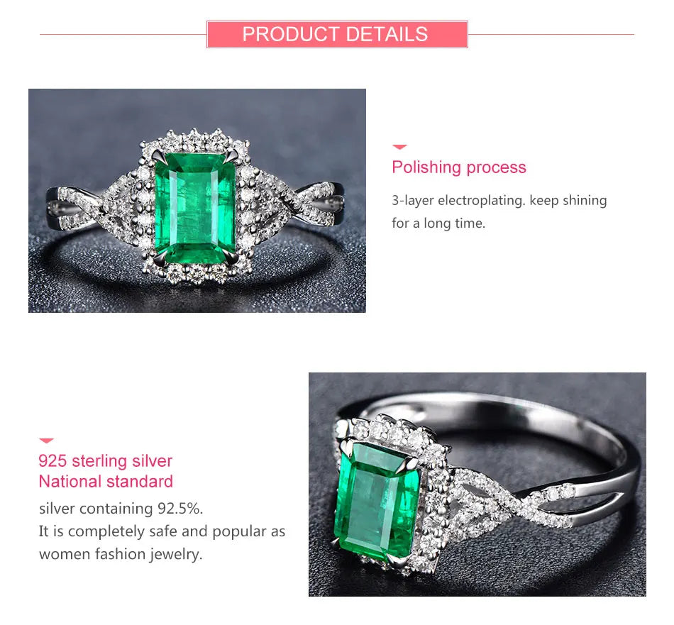 ZDADAN 925 Sterling Silver Charm Emerald Ring For Women Fashion Party Jewelry Engagement Gift
